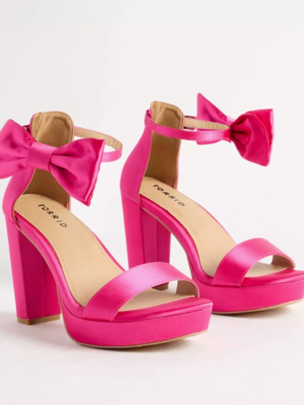 Torrid (WW) Hot Pink Satin Ankle-Strap Bow Heels
